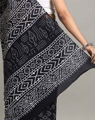 POLYGONS HAND BLOCK COTTON PRINTED SAREE WITH BLOUSE