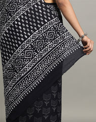 POPLAR HAND BLOCK COTTON PRINTED SAREE WITH BLOUSE