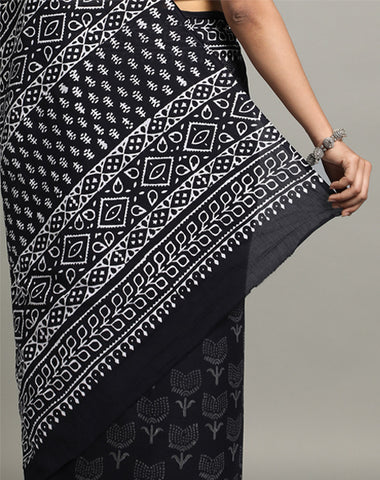 KAPOK HAND BLOCK COTTON PRINTED SAREE WITH BLOUSE