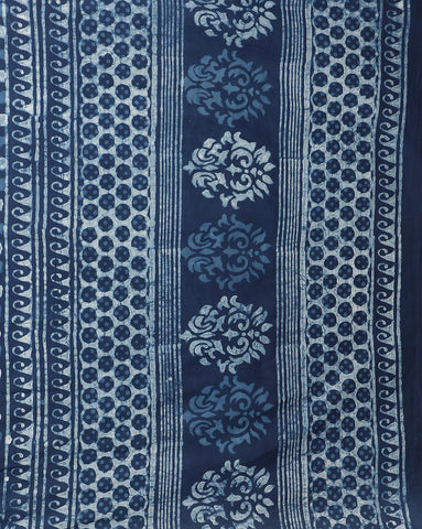 HAND BLOCK COTTON PRINTED SQUAREBOX INDIGO SAREE