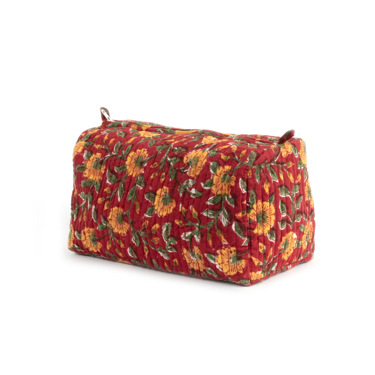 RED SPICE HAND BLOCK COTTON PRINTED QUILTED TOILTERY POUCH