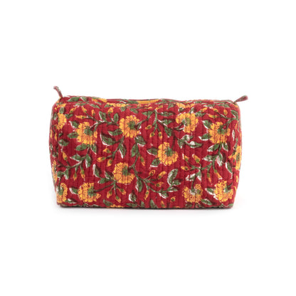 RED SPICE HAND BLOCK COTTON PRINTED QUILTED TOILTERY POUCH