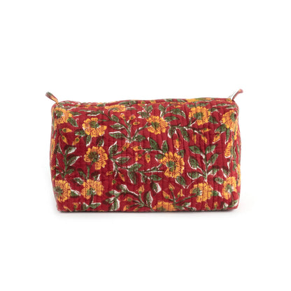 RED SPICE HAND BLOCK COTTON PRINTED QUILTED TOILTERY POUCH