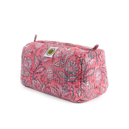 FUCHSIA JAL HAND BLOCK COTTON PRINTED QUILTED TOILTERY BAG