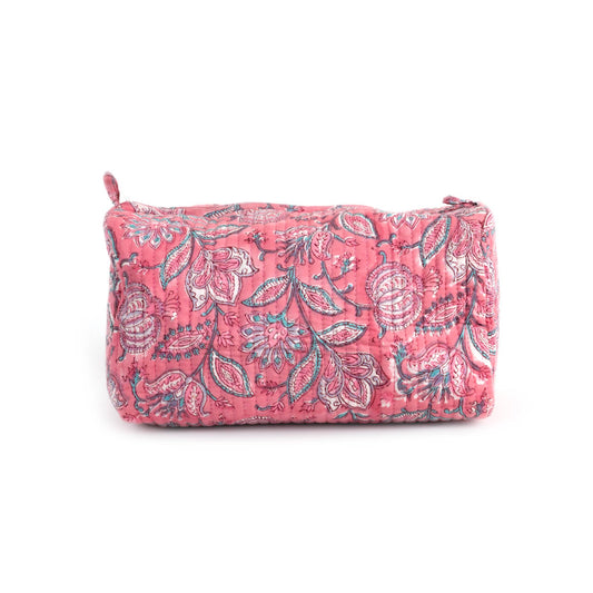 FUCHSIA JAL HAND BLOCK COTTON PRINTED QUILTED TOILTERY BAG
