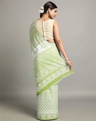 ELM HAND BLOCK COTTON SANGNAERI PRINTED SAREE WITH BLOUSE