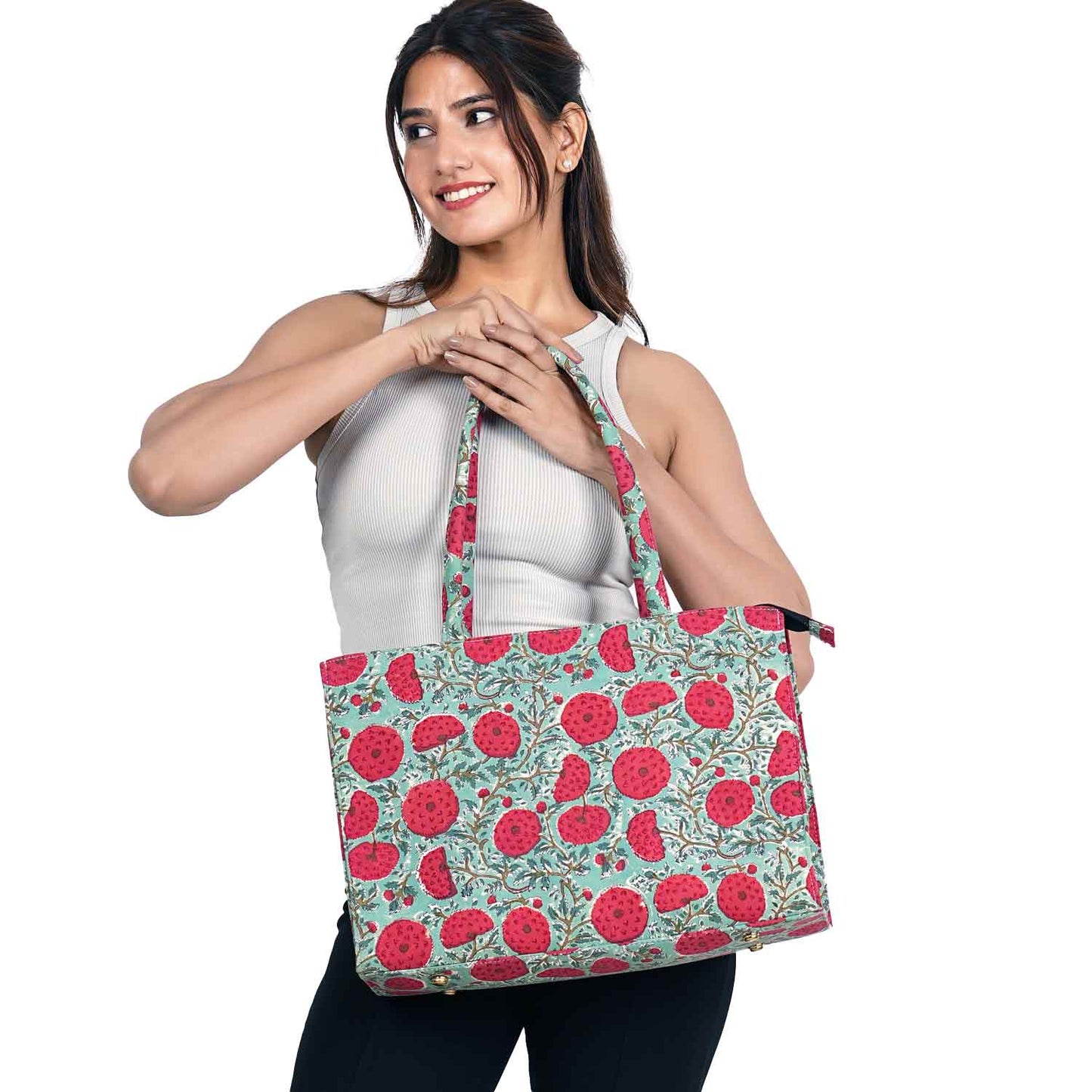 MARRY GOLD COTTON PRINTED TOTE BAG
