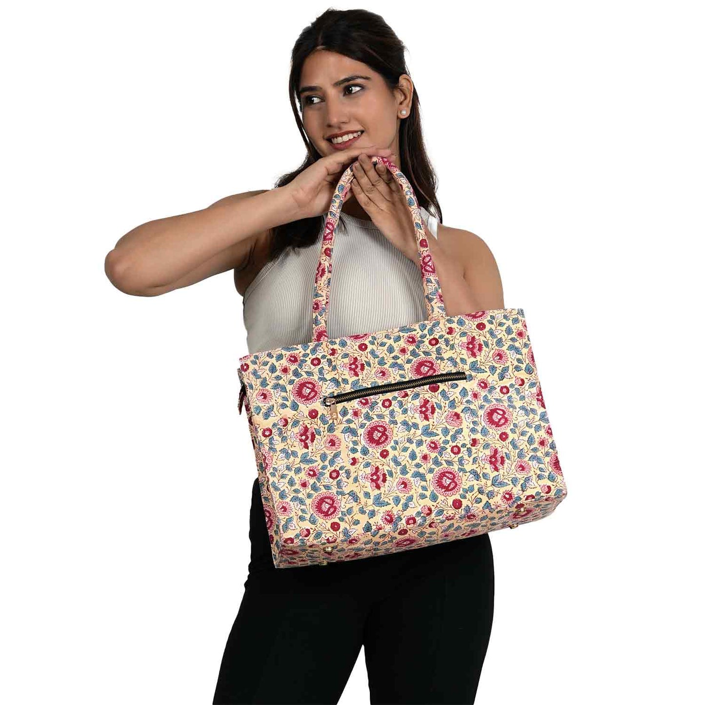 ROOH ROSE COTTON PRINTED TOTE BAG