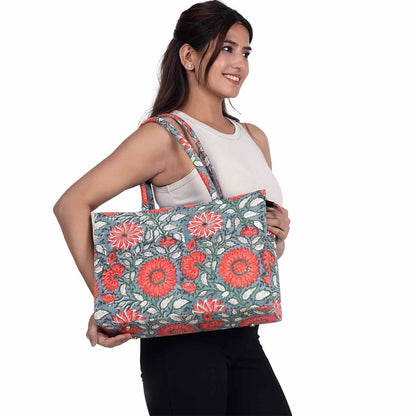 THAI SUN FLOWER COTTON PRINTED TOTE BAG