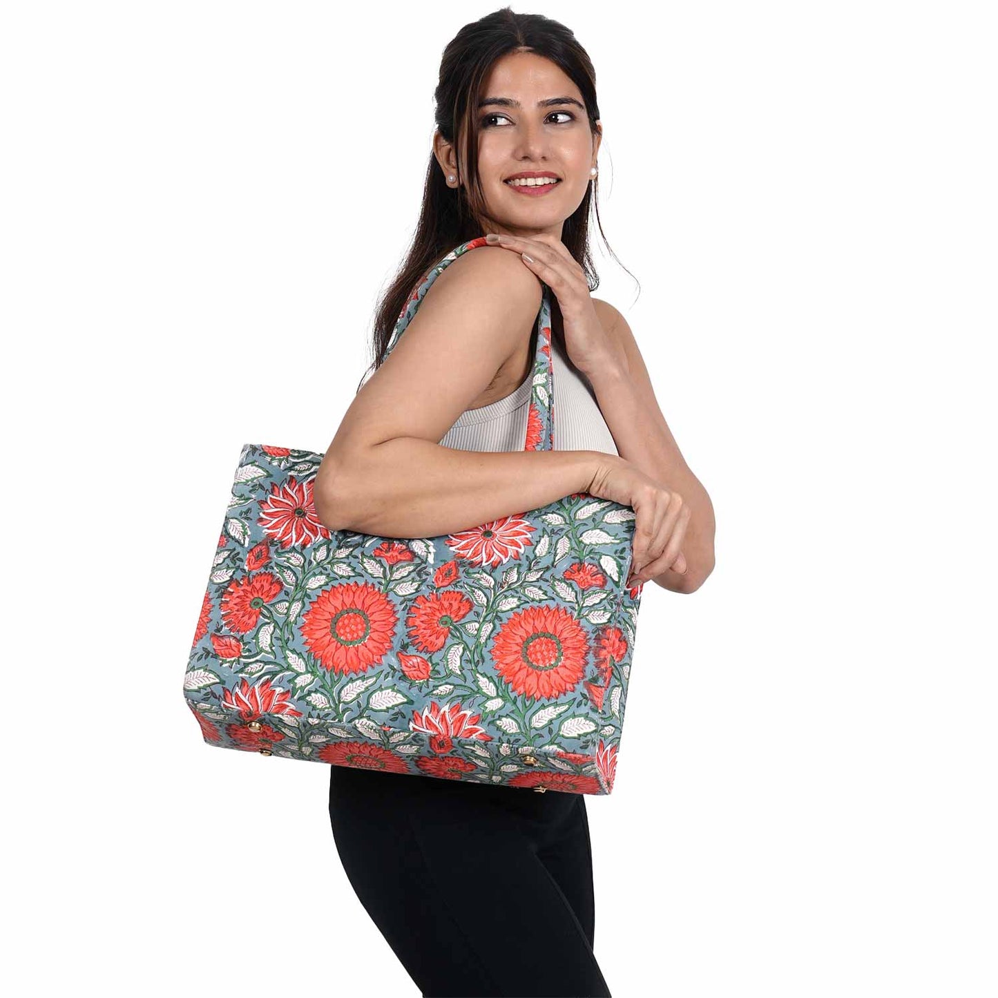 THAI SUN FLOWER COTTON PRINTED TOTE BAG