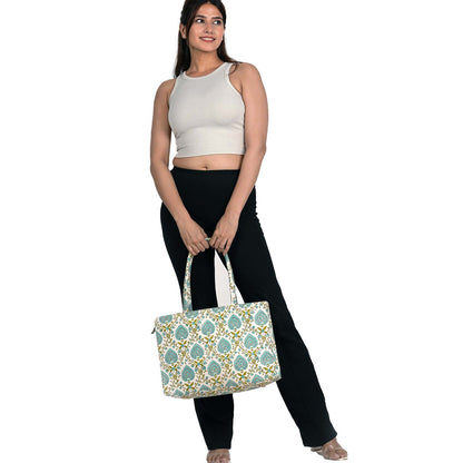 PEEPAL LEAF COTTON PRINTED TOTE BAG
