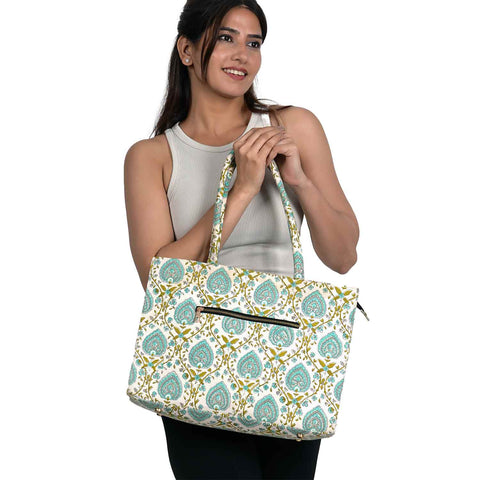 PEEPAL LEAF COTTON PRINTED TOTE BAG