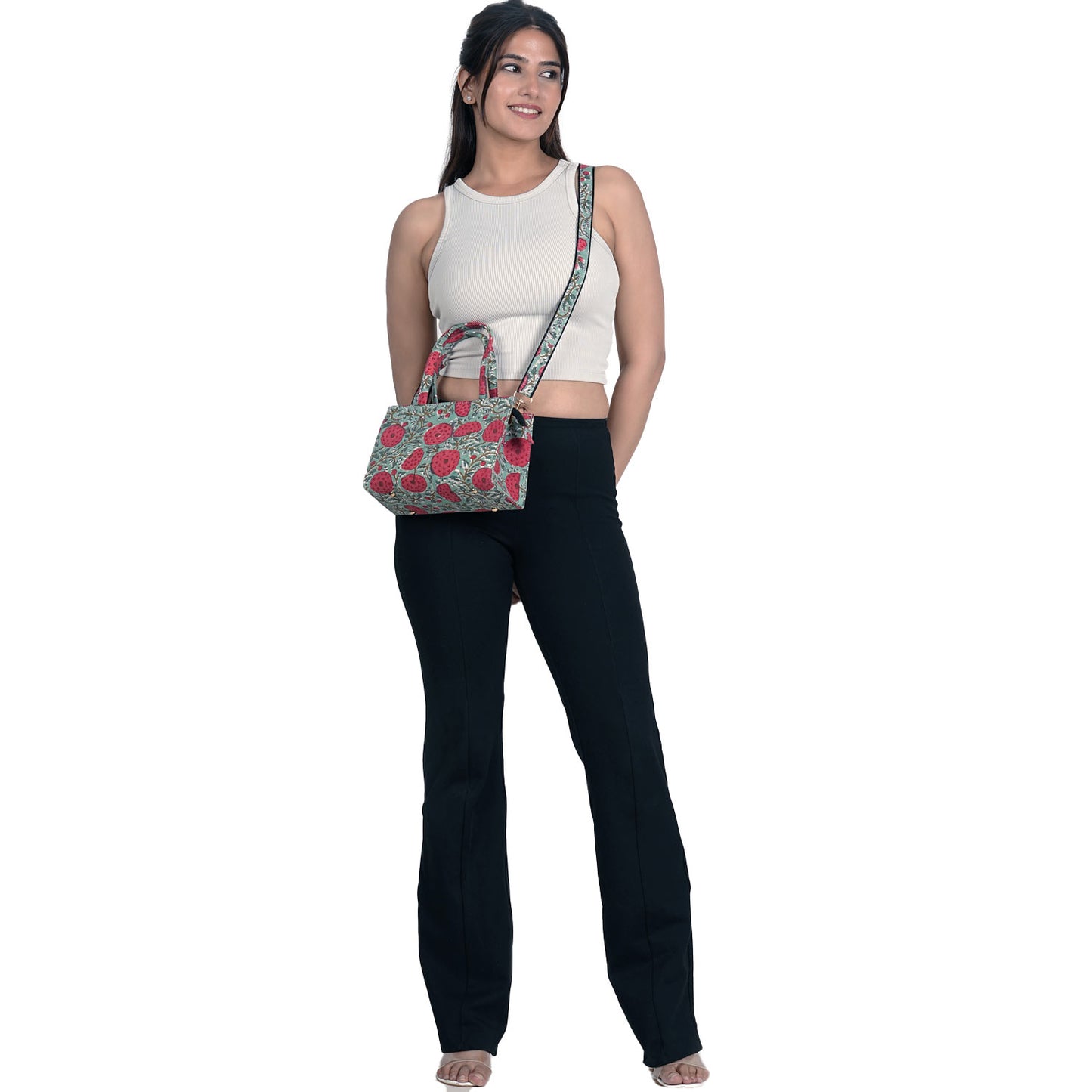 MARRY GOLD COTTON PRINTED TOTE WITH SLING BAG
