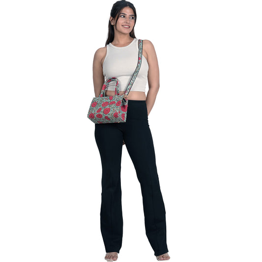 MARRY GOLD COTTON PRINTED TOTE WITH SLING BAG