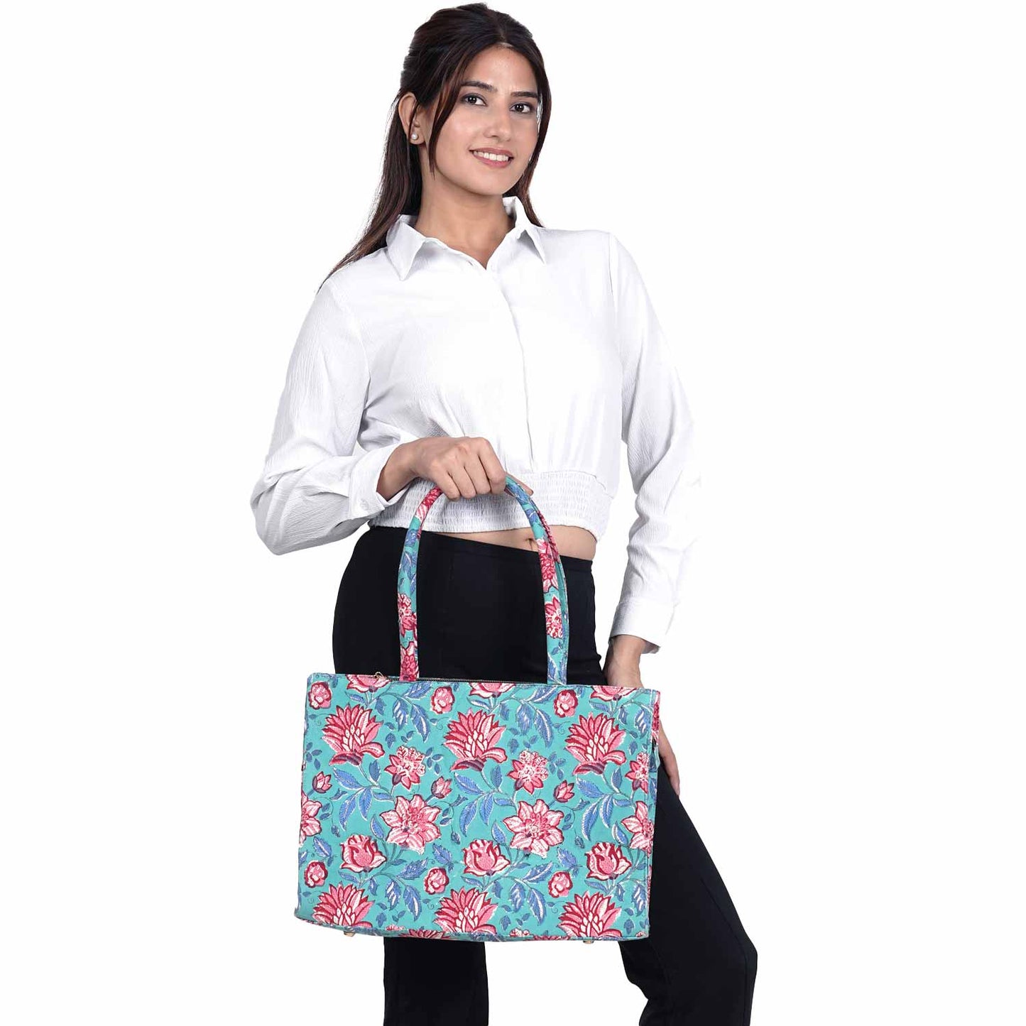 LILY HIBISCUS COTTON PRINTED TOTE BAG