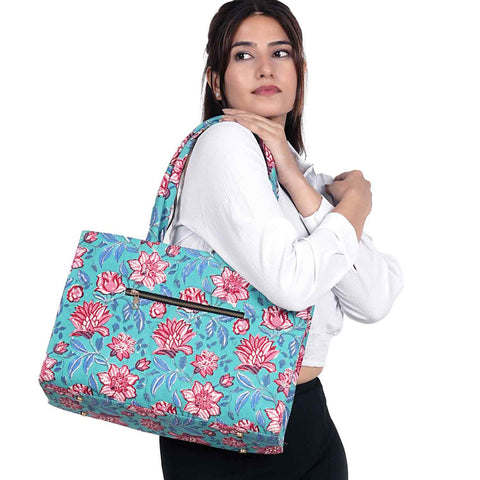 LILY HIBISCUS COTTON PRINTED TOTE BAG