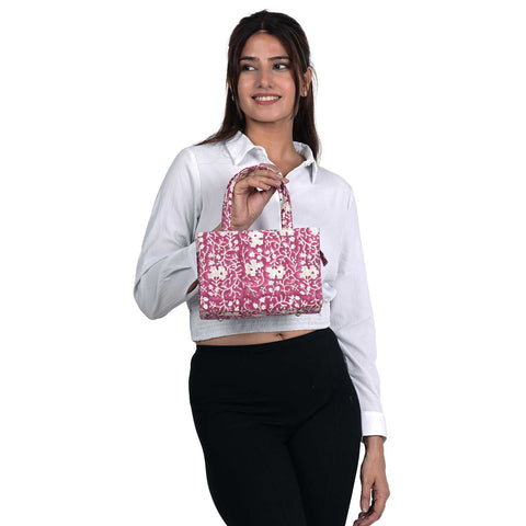 WINE COCKTAIL COTTON PRINTED TOTE WITH SLING BAG