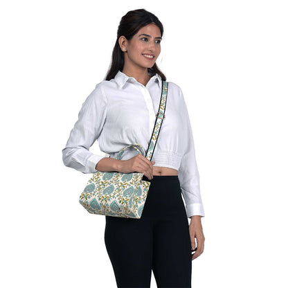 PEEPAL LEAF COTTON PRINTED TOTE WITH SLING BAG