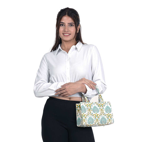 PEEPAL LEAF COTTON PRINTED TOTE WITH SLING BAG