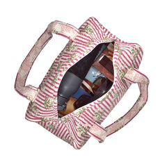 PINK STRIPE BUTTA HAND BLOCK PRINTED QUILTED TRAVEL DUFFLE BAG SMALL