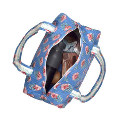 SNAKE CHARM BLUE HAND BLOCK PRINTED QUILTED TRAVEL DUFFLE BAG SMALL