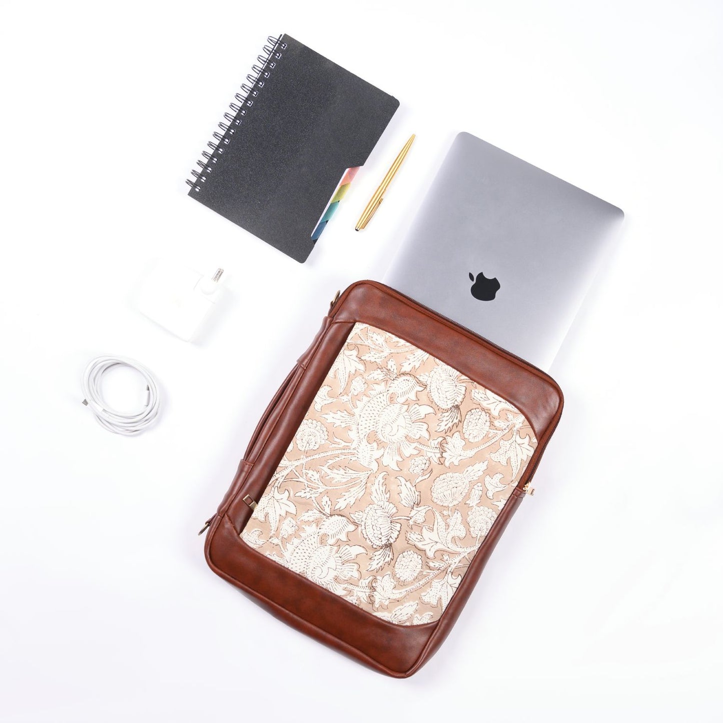 SAPPHIRE JAAL_TAUPE HAND BLOCK COTTON PRINTED LAPTOP SLEEVE 13″