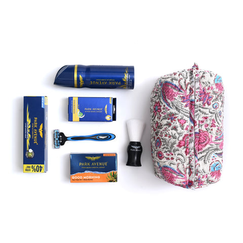 CHINTZ JAL _ 5 HAND BLOCK COTTON PRINTED QUILTED TOILETRY POUCH