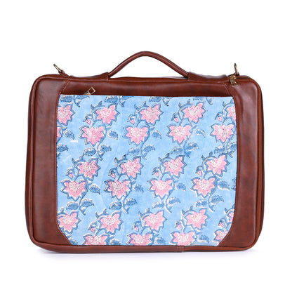 FLOATING WATER LILY IN OCEAN HAND BLOCK COTTON PRINTED & VEGAN LEATHER LAPTOP SLEEVE BAG 13″