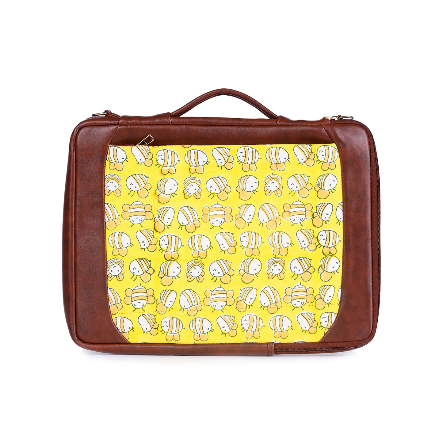 HONEY BEE HAND BLOCK COTTON PRINTED & VEGAN LEATHER LAPTOP SLEEVE 13″