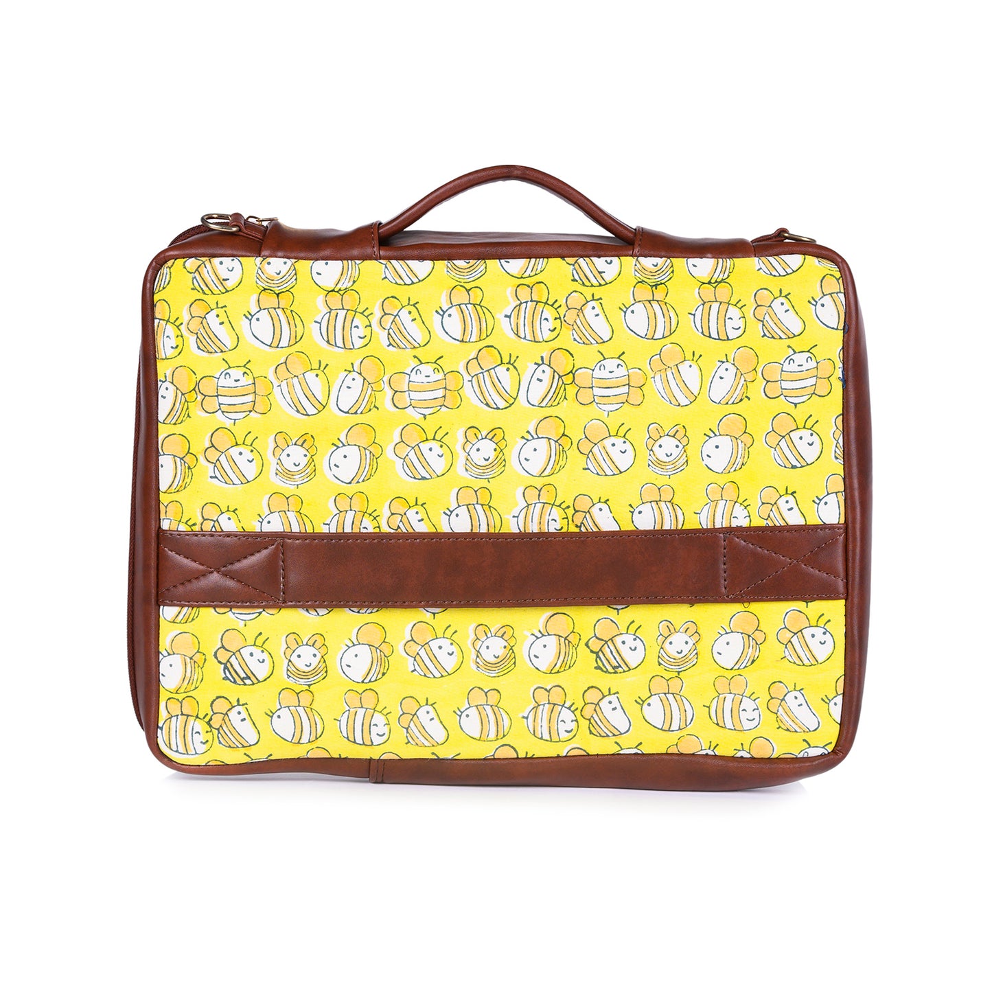 HONEY BEE HAND BLOCK COTTON PRINTED & VEGAN LEATHER LAPTOP SLEEVE 13″