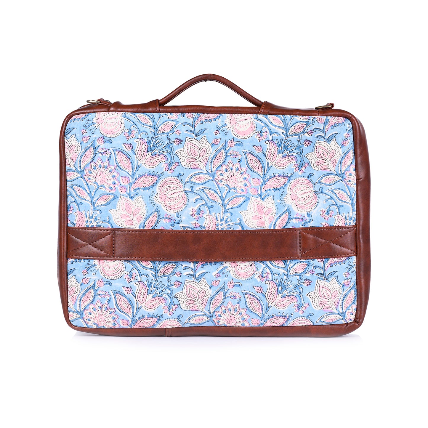 OPIUM POPPY JAAL  HAN BLOCK COTTON PRINTED & VEGAN LEATHER BLUE LAPTOP SLEEVE 13″