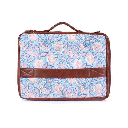 OPIUM POPPY JAAL  HAN BLOCK COTTON PRINTED & VEGAN LEATHER BLUE LAPTOP SLEEVE 13″