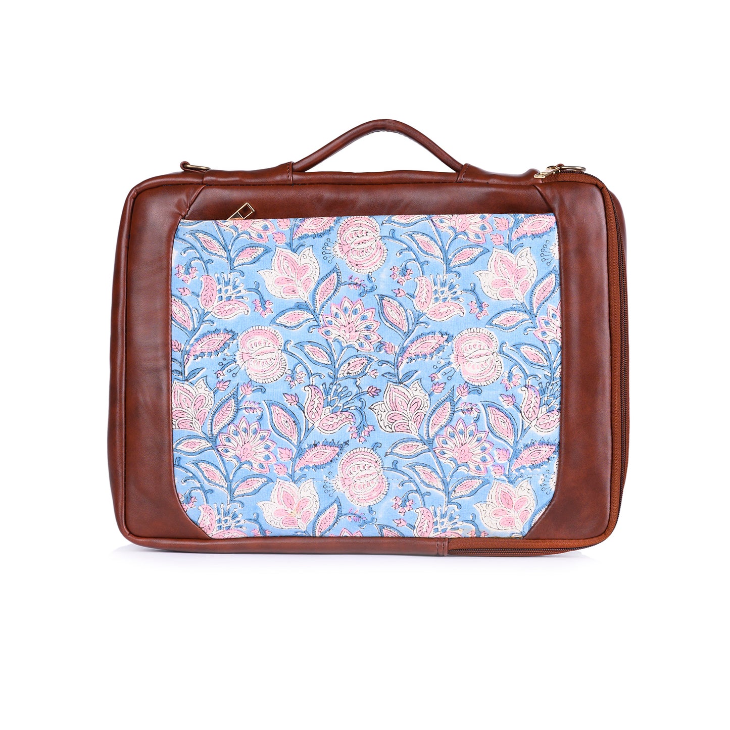 OPIUM POPPY JAAL  HAN BLOCK COTTON PRINTED & VEGAN LEATHER BLUE LAPTOP SLEEVE 13″
