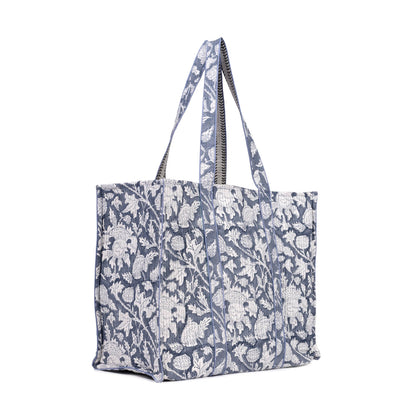 CEMENT GARLAND HAND BLOCK COTTON PRINTED QUILTED TOTE BAG