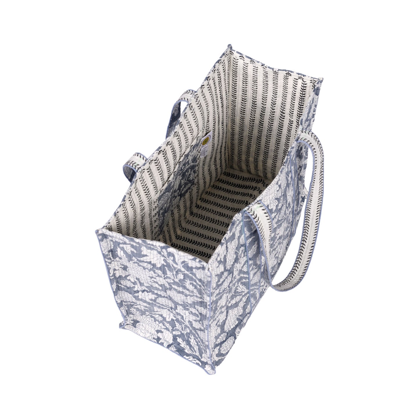 CEMENT GARLAND HAND BLOCK COTTON PRINTED QUILTED TOTE BAG