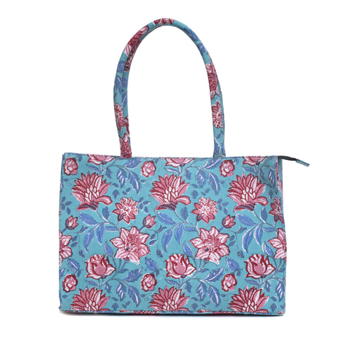 LILY HIBISCUS COTTON PRINTED TOTE BAG