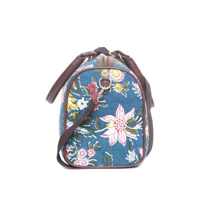 HEAVEN GARDEN COTTON PRINTED VEGAN LEATHER DUFFLE BAG WITH STRAP
