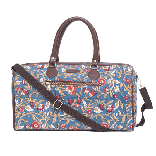 LOTUS N MO0N COTTON PRINTED VEGAN LEATHER DUFFLE BAG WITH STRAP
