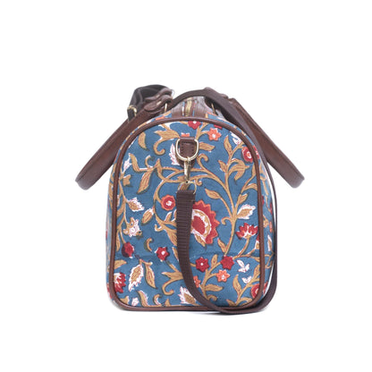 LOTUS N MO0N COTTON PRINTED VEGAN LEATHER DUFFLE BAG WITH STRAP