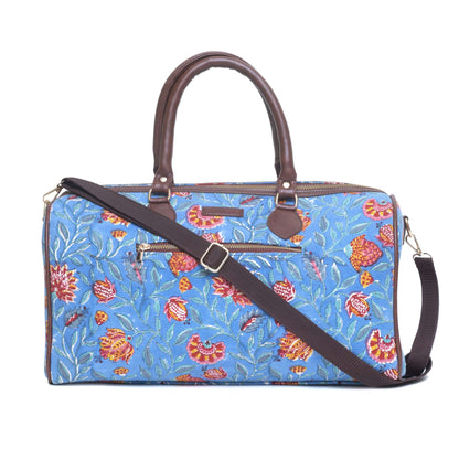 POMGRANATE WORLD COTTON PRINTED VEGAN LEATHER DUFFLE BAG WITH STRAP