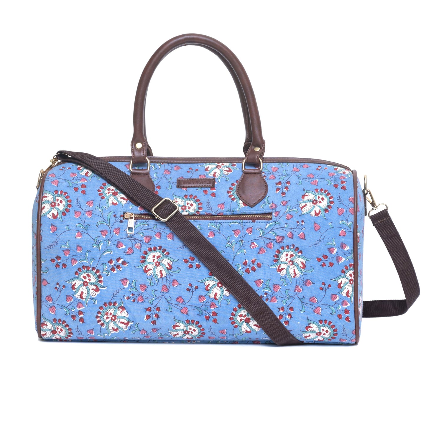 OCTOPUS COTTON PRINTED VEGAN LEATHER DUFFLE BAG WITH STRAP
