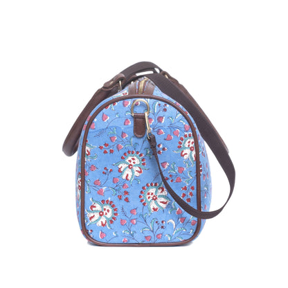 OCTOPUS COTTON PRINTED VEGAN LEATHER DUFFLE BAG WITH STRAP