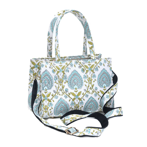 PEEPAL LEAF COTTON PRINTED TOTE WITH SLING BAG