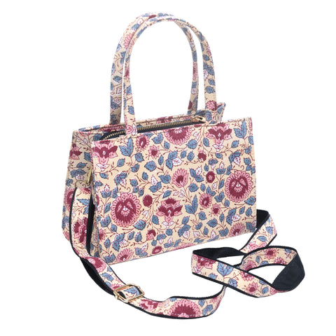 ROOH ROSE COTTON PRINTED TOTE WITH SLING BAG