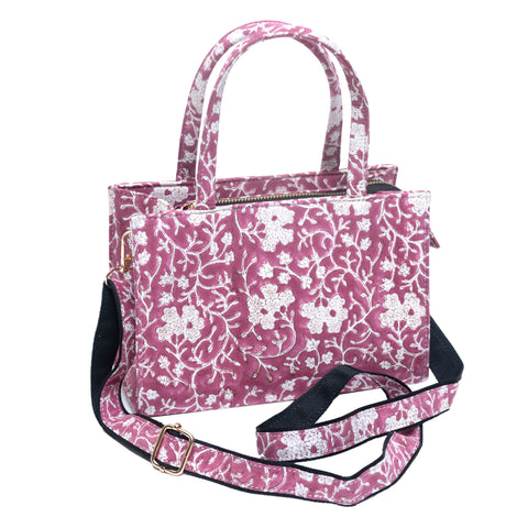 WINE COCKTAIL COTTON PRINTED TOTE WITH SLING BAG