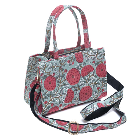 MARRY GOLD COTTON PRINTED TOTE WITH SLING BAG