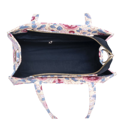 ROOH ROSE COTTON PRINTED TOTE WITH SLING BAG
