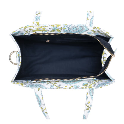 PEEPAL LEAF COTTON PRINTED TOTE WITH SLING BAG