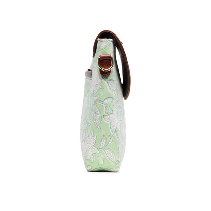 TULIP STAR HAND BLOCK COTTON PRINTED & VEGAN LEATHER SLING BAG