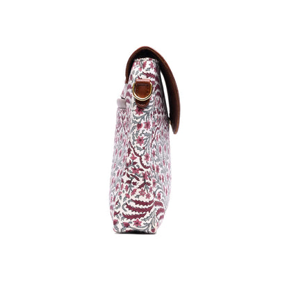 TESSELLATION BOUQUET HAND BLOCK COTTON PRINTED & VEGAN LEATHER SLING BAG